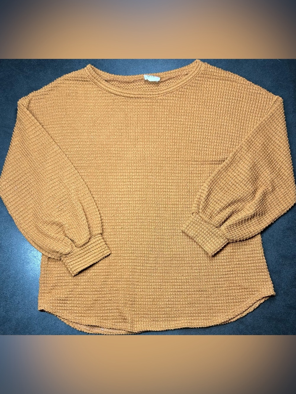 Bibi Women’s Size L Brown Waffle Knit Long Ballon Sleeve Sweater Pullover